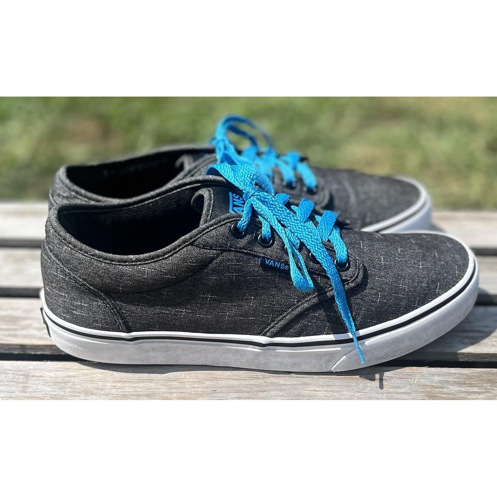 Vans Shoes Mens Size 9.5 Black Blue Lace Up Low Top Casual Skate Sneakers Canvas - Picture 8 of 13